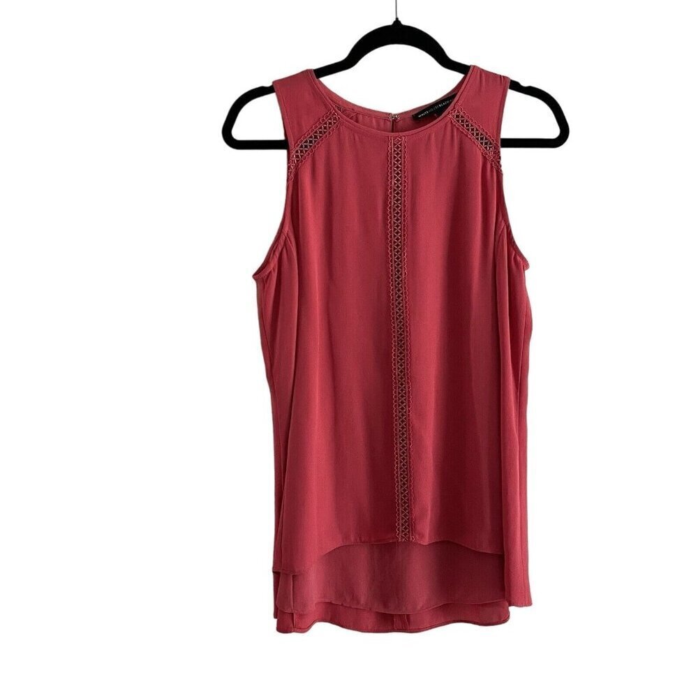 White House Black Market S Pink Embroidered Trim Sleeveless Swing Hi/Lo Blouse